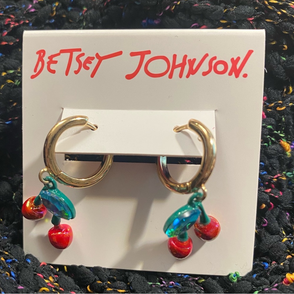 Betsy Johnson Gold tone Cherry Huggie Earrings